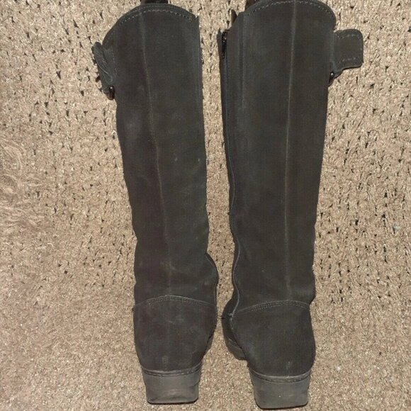 LA CANADIENNE-Valentina-Black Suede/Shearling Lined-Zip-Knee High-Sz 6-Excellent - Picture 4 of 6